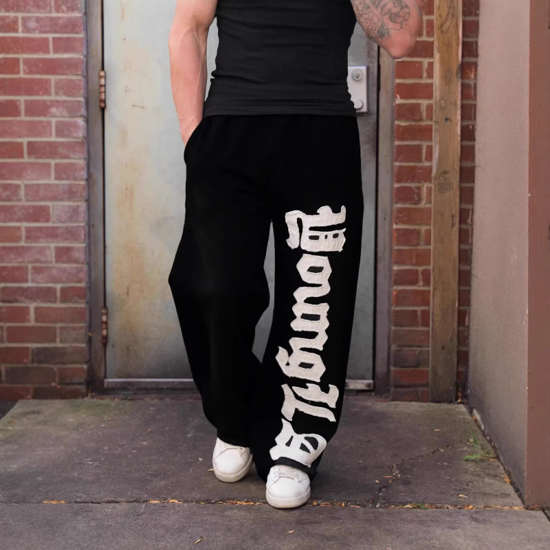 Youngla New American Style Men's Sports Pants Joggers Sports Fitness Cotton Embroidered Straight Pants Casual Pants