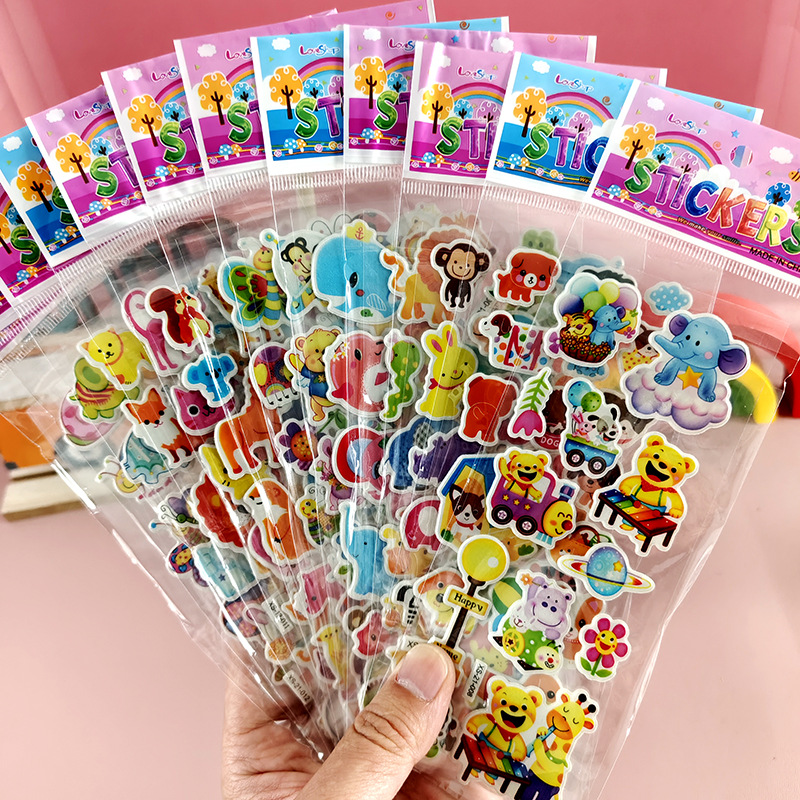 Pegatinas de burbujas de dibujos animados para niños Sanrio Kapibala Ice Animal Dinosaur Cars 3D Pegatinas estéreo