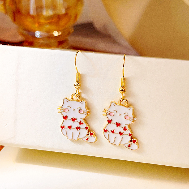 18g Weight Drop Earrings Classification 1 Pair Quantity Daily Occasion Alloy Material Rabbit, Moon, Heart Shape Pattern Women'S Gender Enamel Design Cute Style Cute Rabbit Moon Heart Shape Alloy Enamel Women's Drop Earrings 1 Pair 7