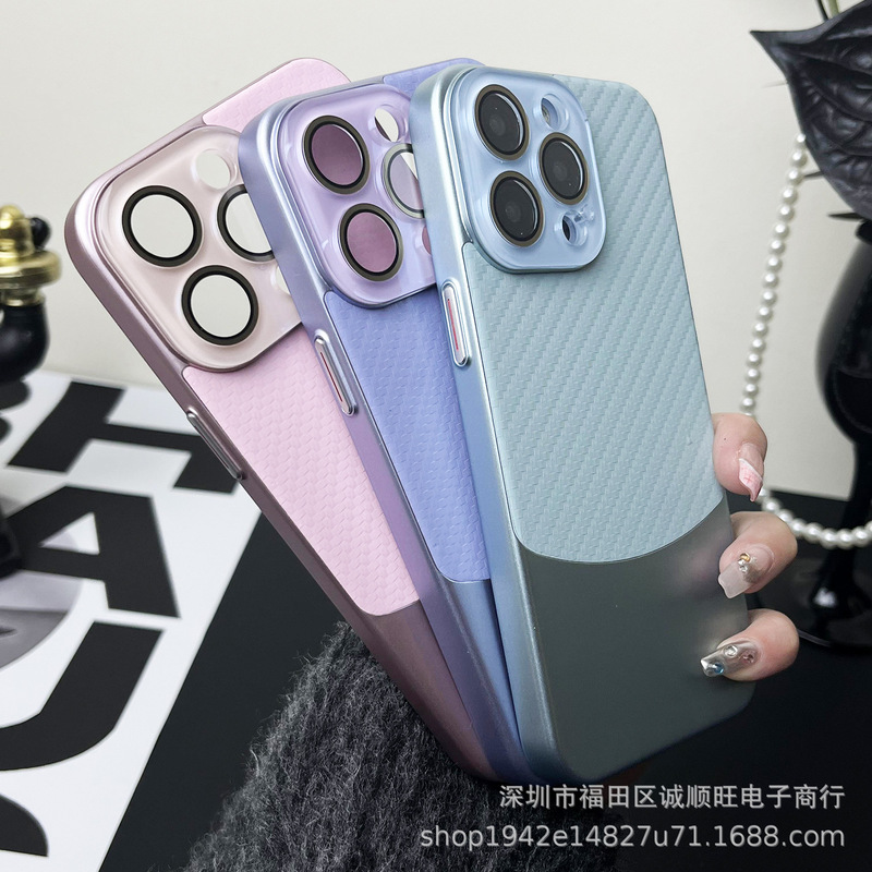 Suitable for Apple 13PROMAX Carbon Fiber Print Phone Case iPhone15 Double-spell Color Pattern Nano Lens Protective Cover Suitable for Apple 13PROMAX Carbon Fiber Print Phone Case iPhone15 Double-spell Color Pattern Nano Lens Protective Cover