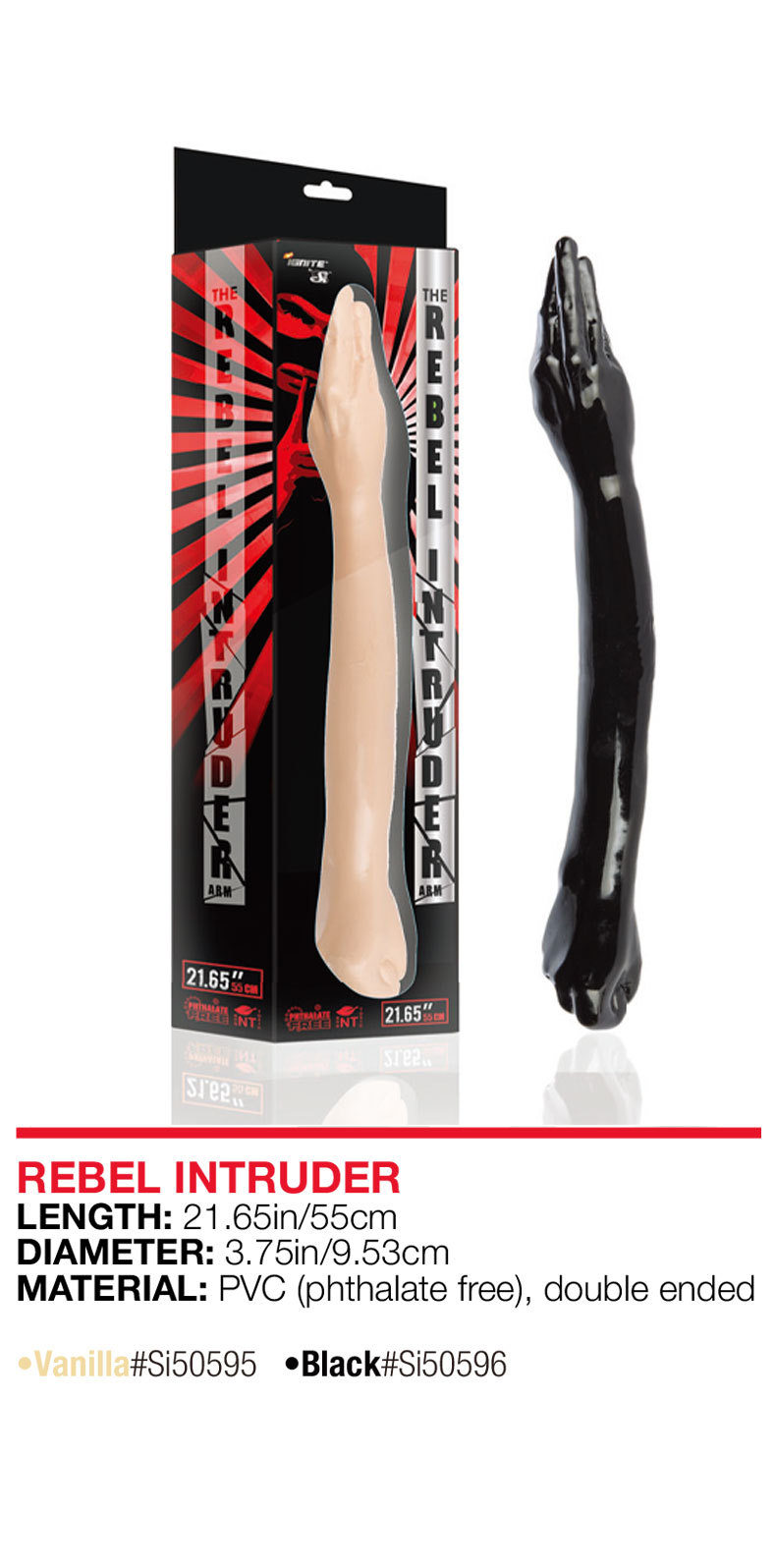 Double-Headed Fist-Shaped Dildo, Extra-Long Anal Plug, Black PVC, Ultra-Realistic Texture — detail image 1