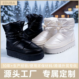 冬季新款休闲中帮女生雪地靴防水时尚厚底松糕冬靴跨境批发棉鞋