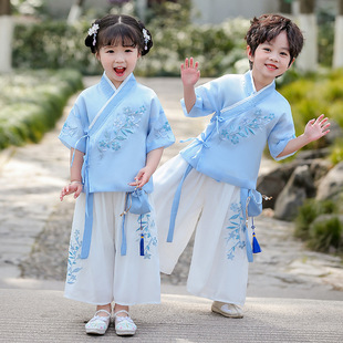 Children's Han Dynasty Summer Style 23 New Super Fairy Boys and Girls Ancient Tang Suit Chinese Style Performance Short-Sleeved Suit Wholesale