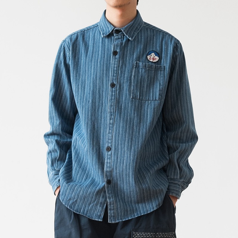 American Retro Badge Embroidered Striped Denim Long-Sleeve Shirt for Men Japanese Casual Stylish Trendy Work Shirt for Men American Retro Badge Embroidered Striped Denim Long-Sleeve Shirt for Men Japanese Casual Stylish Trendy Work Shirt for Men