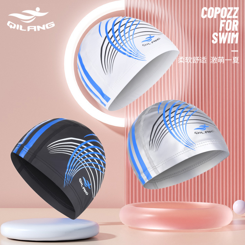 [LOGO personalizado] gorra de baño PU para adultos gorra de estilo impresa protector de orejas sin estrangular cabello largo gorra de baño unisex