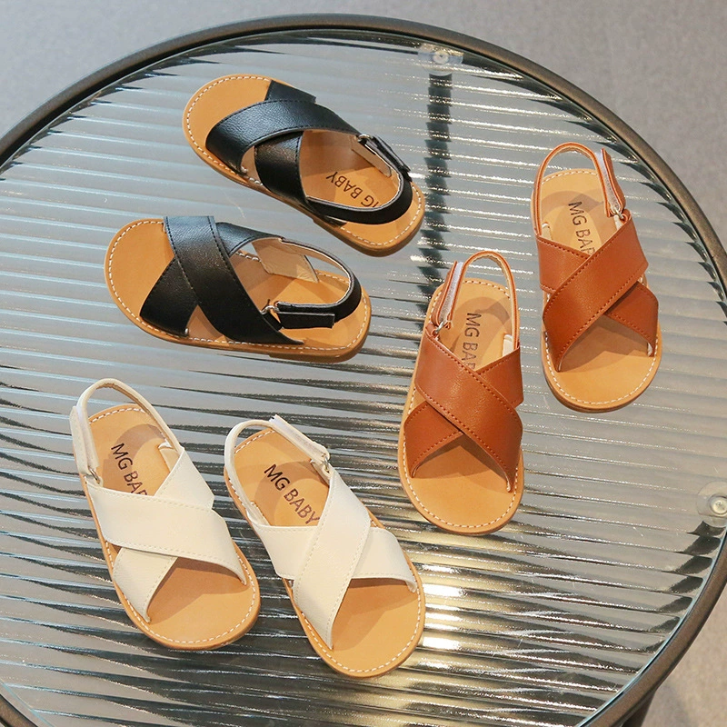 Детские сандалии лето 2024, новая мода, легко сочетаются, повседневные, мягкая подошва, для мальчиков и девочек, открытый носок, пляжная обувь