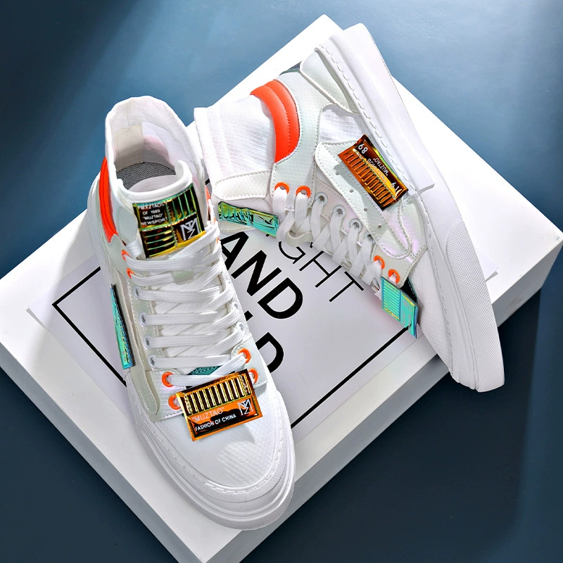 Новая обувь, Мужская дышащая повседневная Тканевая обувь, мужские модные белые туфли с высоким берцем в Корейском стиле, модная мужская сетчатая обувь на шнуровке