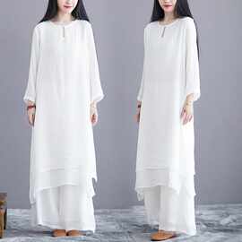 甜美仙气文艺复古民族中国风禅意茶服套装女养生馆居士打坐禅服