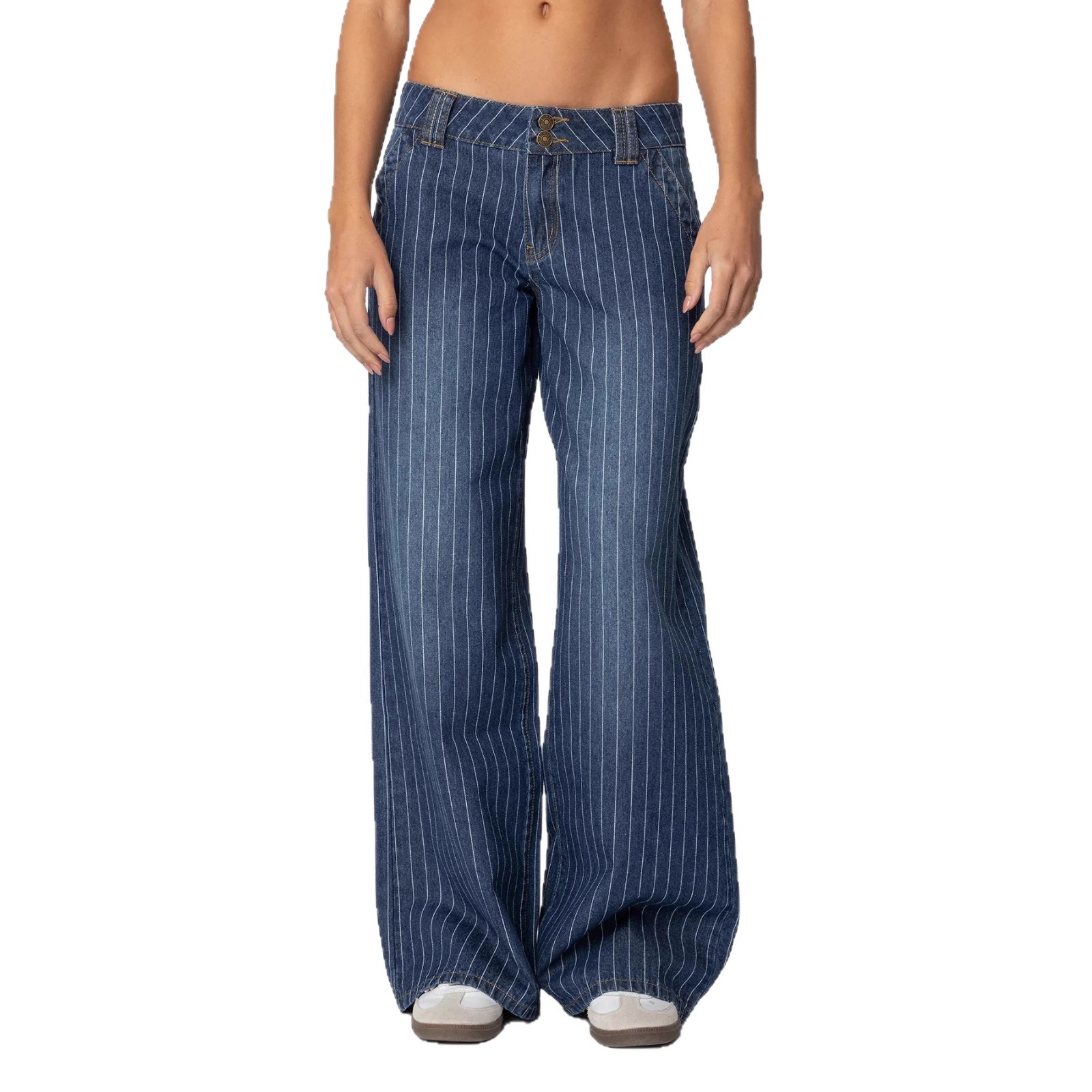 Low-Rise Striped Wide-Leg Jeans For Women – Vintage Distressed Denim Pants With Retro 90s Street Style (Blue Washed)_voghion.com