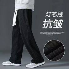 春秋季新款灯芯绒休闲长裤男潮流百搭宽松直筒裤男士垂感运动卫裤