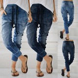 European and American Cross-border Women's Elastic Rubber Waist Rubber Foot Slim-fit Casual Teenager Leg Jeans Women's