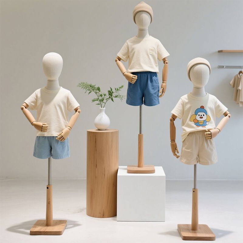 Children's Model Stand Clothing Window Props Male and Female Children Model Doll Children's Clothing Store Model Display Stand Solid Wood Base