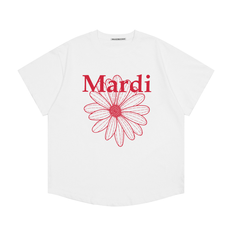 韓国マルディトレンディな半袖フラワープリントゴールドハイシルバー夏ラウンドネック純綿ルーズTシャツトップトレンディ|undefined