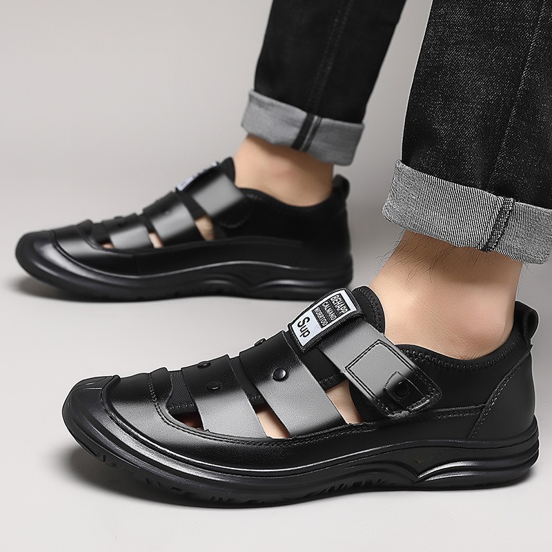 Baotou sandalias para hombres verano transpirables zapatos casuales de moda zapatos de playa al aire libre zapatos agujeros zapatos de cuero suave zapatos de papá