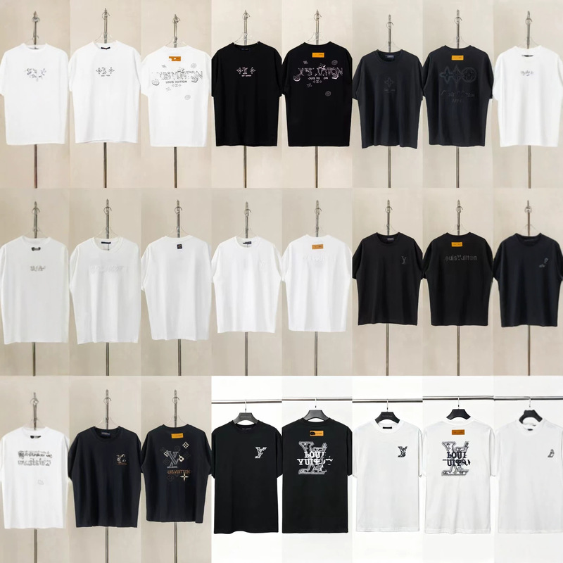 Cross-Border High-Weight Embroidered Logo 26 New Style Lv High-End Letter Design Unisex L Brand Casual Short-Sleeve T-Shirt