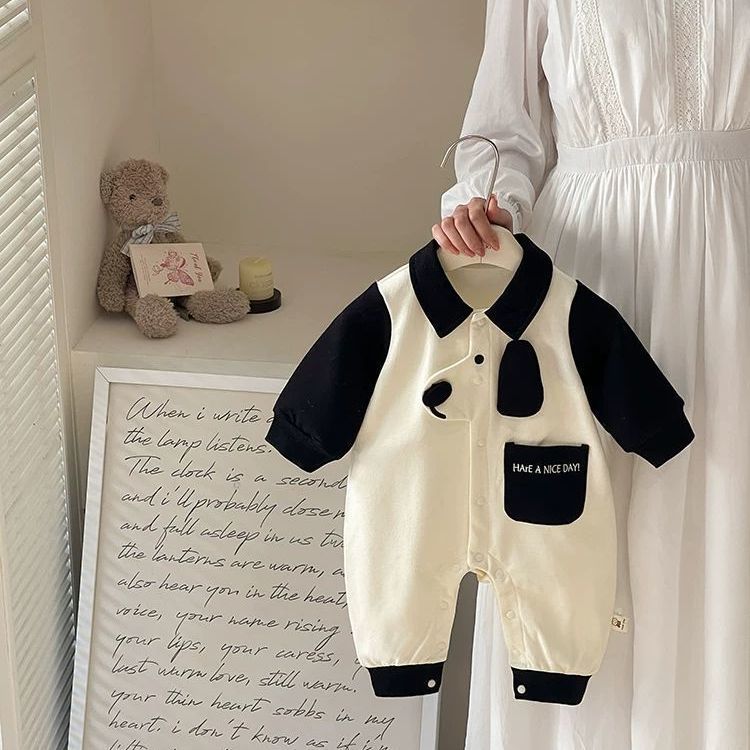 2025 Spring New Baby Clothes Cute Cartoon 0-2 Year Old Boy Baby Long-Sleeved Jumpsuit Spring Crawling Suit 1