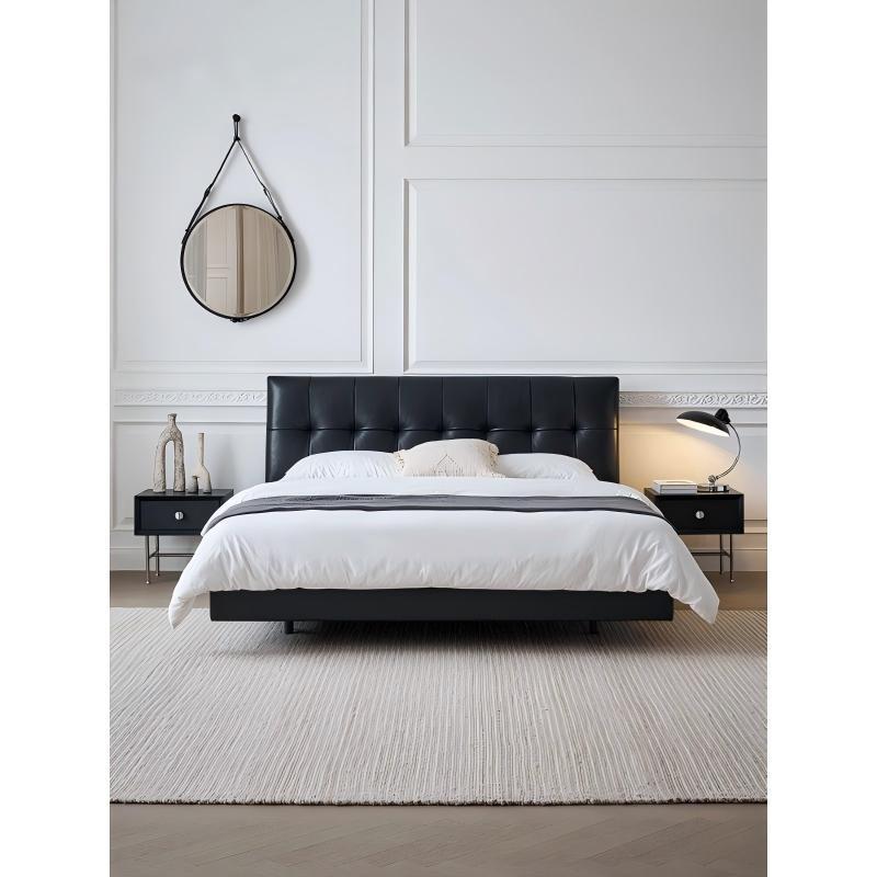 Cama de cuero cuadrada negra, cama flotante de estilo antiguo, cama doble de estilo retro. image 2