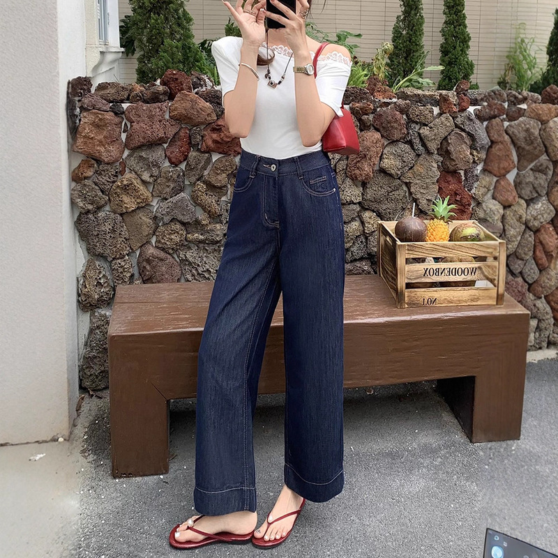 天丝牛仔裤女小个子薄款2025年夏季新款高腰九分直筒窄版阔腿裤潮|undefined