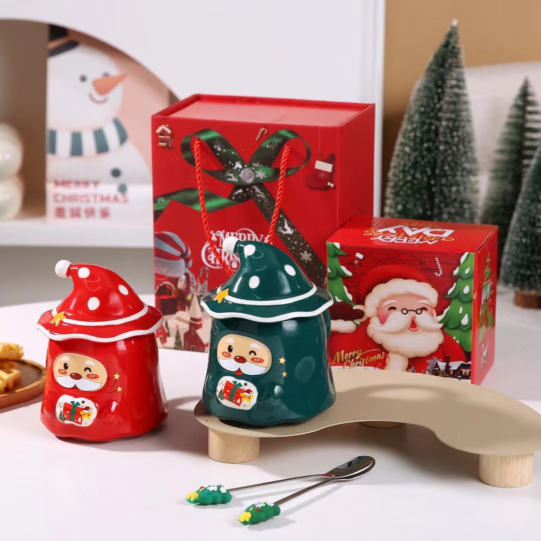 Santa Claus mágica creativa taza de regalo de mano transfronteriza taza de cerámica taza de agua taza de café de pareja con taza de cuchara cubierta