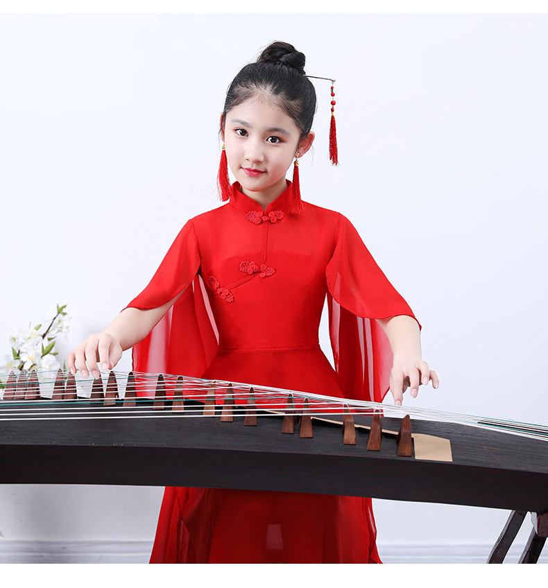 Child models Guzheng costume fairy Elegant Chinese style Classical dance Piano Erhu fiddle Costume dance longuette