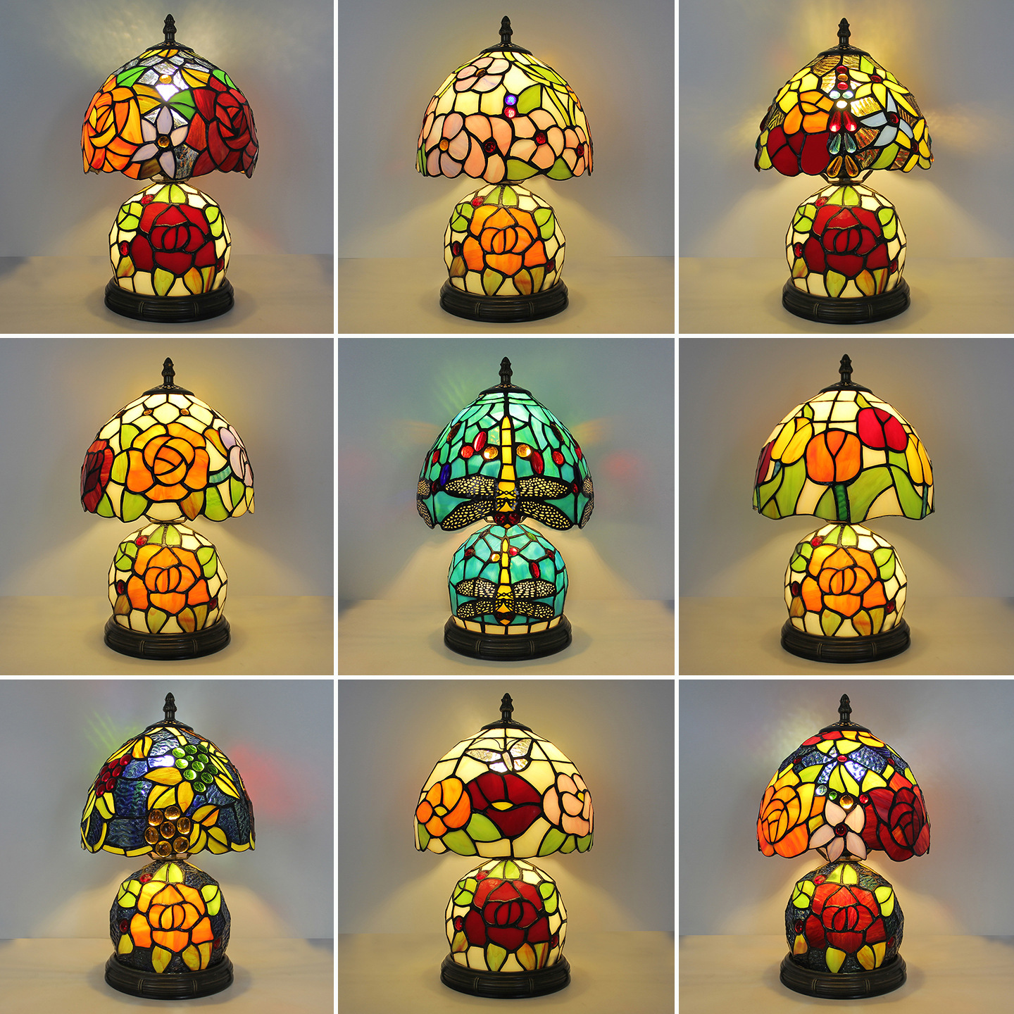 American Retro Tiffany Table Lamp Study Bedroom Bedside Lamp Living Room Atmosphere Lamp Restaurant Bar Cafe B&B