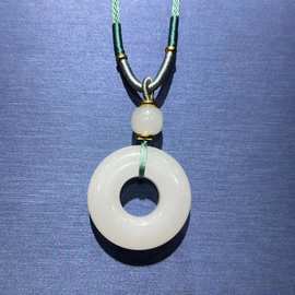 新疆金丝玉白玉平安扣吊坠玉石玉器面包圈挂件仿和田羊脂白