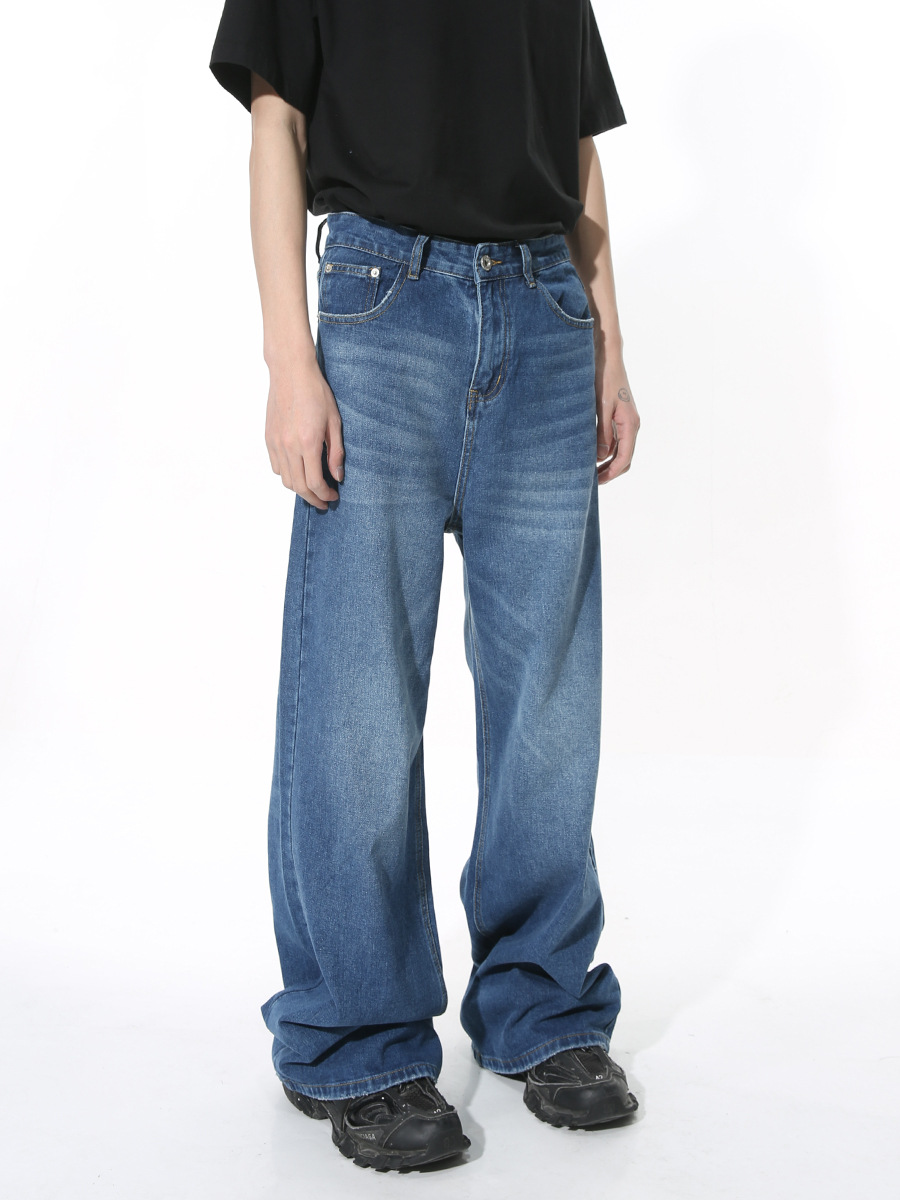 Ropa para hombre MTLCLOTHES | Jeans casuales holgados de pierna ancha y larga hasta el suelo, estilo americano, sencillos y limpios, de tendencia.