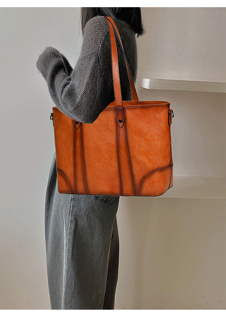 Túi tote nữ da bò cao cấp phong cách retro, dung tích lớn, đeo vai/nách — Màu nâu cổ điển, Màu Cà phê cổ điển, Màu đen cổ điển chi tiết 18