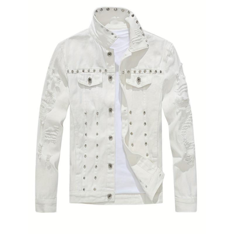 C 9052026 New Cross-Border Dropshipping Men's Rivet Button Punk Style Deformed Denim Jacket