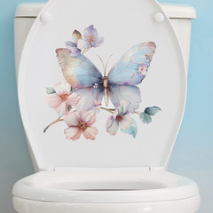 Foreign trade dream butterfly flower toilet sticker bathroom bathroom home decoration wall sticker wholesale self-adhesive
