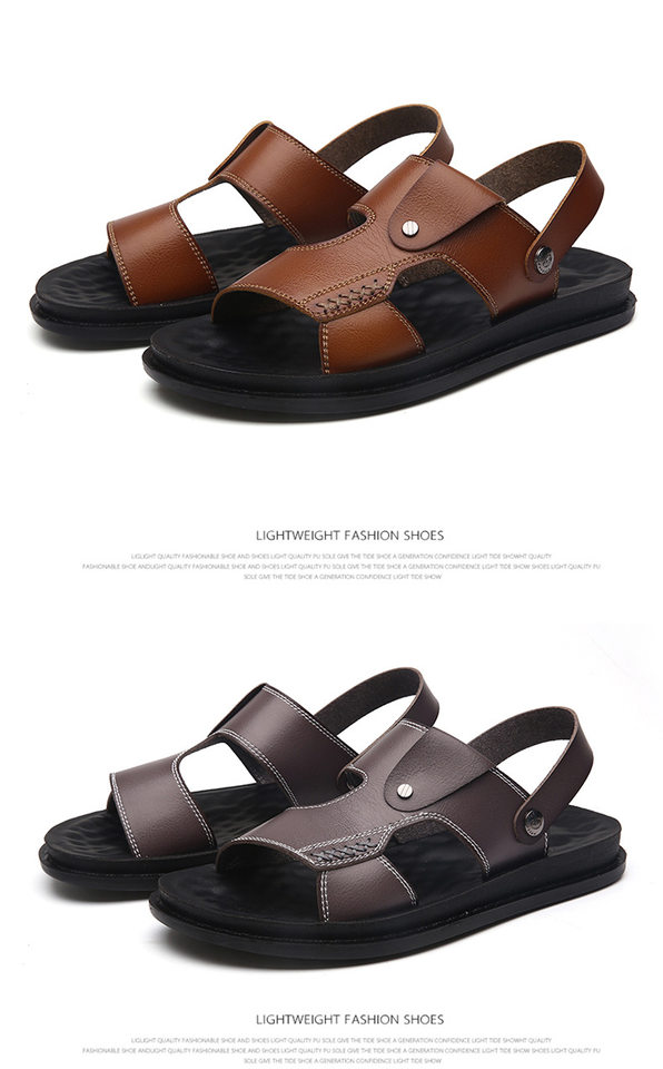 Dép sandal nam quai ngang hở ngón chất liệu da PU chống trơn, size lớn đi ngoài trời — Kaki, Màu xám, Đen toàn bộ, Đỏ rượu chi tiết 16