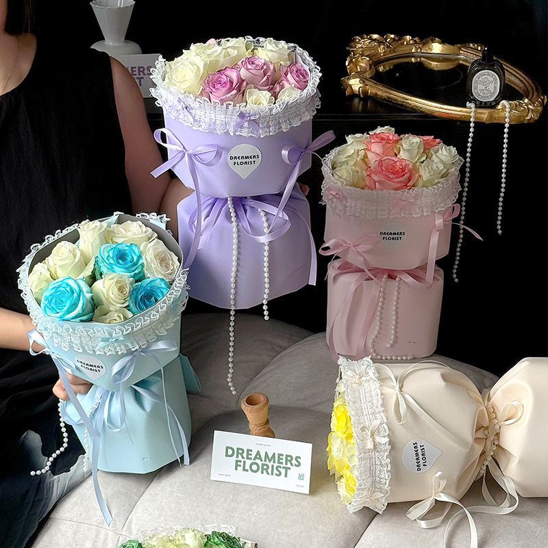 Hermoso embalaje de algodón flor de viento pequeño ramo de flores materiales de envoltura de flores de papel romántico de alto nivel floral materiales de flores al por mayor