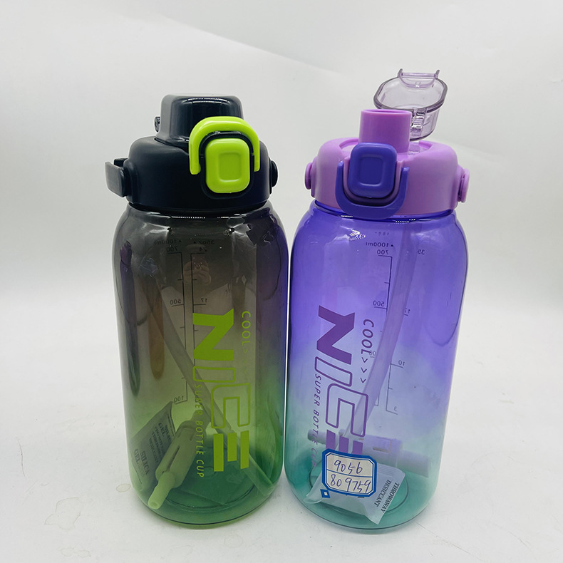 Veilon mano con paja taza de plástico 1000ml taza de plástico transparente gradiente calibración deportivo botella espacial