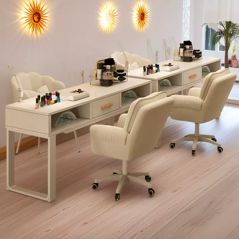 美甲桌美甲店专用桌椅套装收纳柜子日式轻奢单双人工位美甲操作台