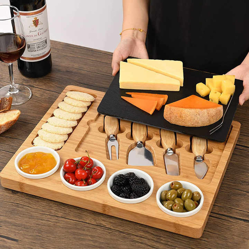 Tabla de cortar de bambú a cuchillo y tenedor queso tablero traje hogar multi-funcional tabla de cortar postre fruta bandeja de Bambú