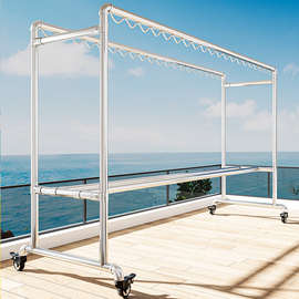 镀锌钢管晾衣架家用卧室阳台户外立式晾衣架双杆360°旋转晒被架