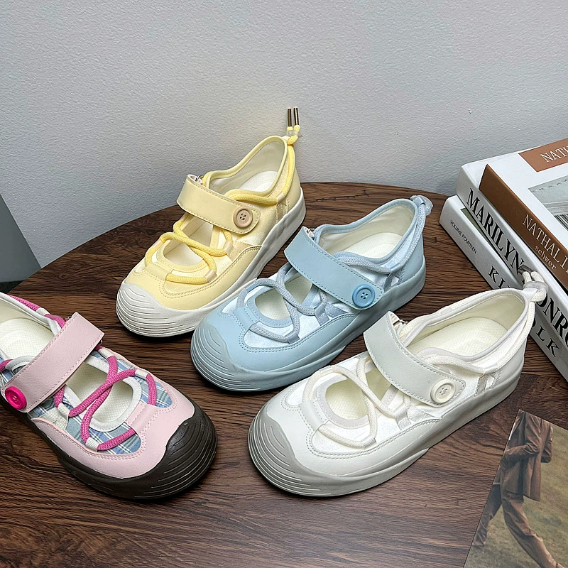 Утолщенная массивная подошва Ugly Velcro канвасовые туфли 2024 женские летние дышащие повседневные кроссовки с большой ноской Mary Jane белые туфли
