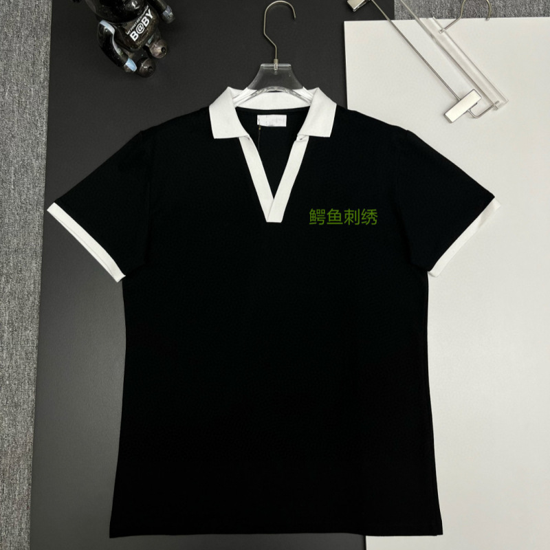 High-Quality Version, Authentic V-Neck Crocodile Logo Embroidered Polo Shirt, Business Casual Short-Sleeve Unisex T-Shirt, Trendy