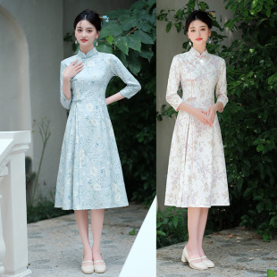 2023 new Chinese style high-end retro dress women's early autumn New elegant goddess fashion stand collar improved cheongsam