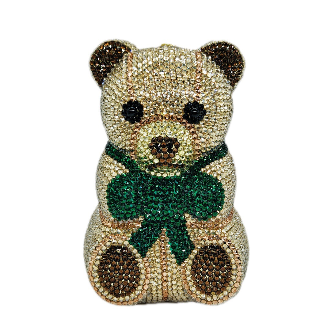 Nuevo fondo plano transfronterizo de diamante completo oso bolso de cena de diamante ligero bolso de diamante bolso de fiesta de animales