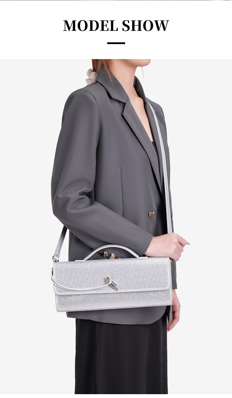 Trendige Diamant-Baguette-Abendtasche, Exquisite Horizontale Crossbody-Handtasche, Lange Geldbörse & Handytasche, Einschultrige Damenhandtasche – Detail 8