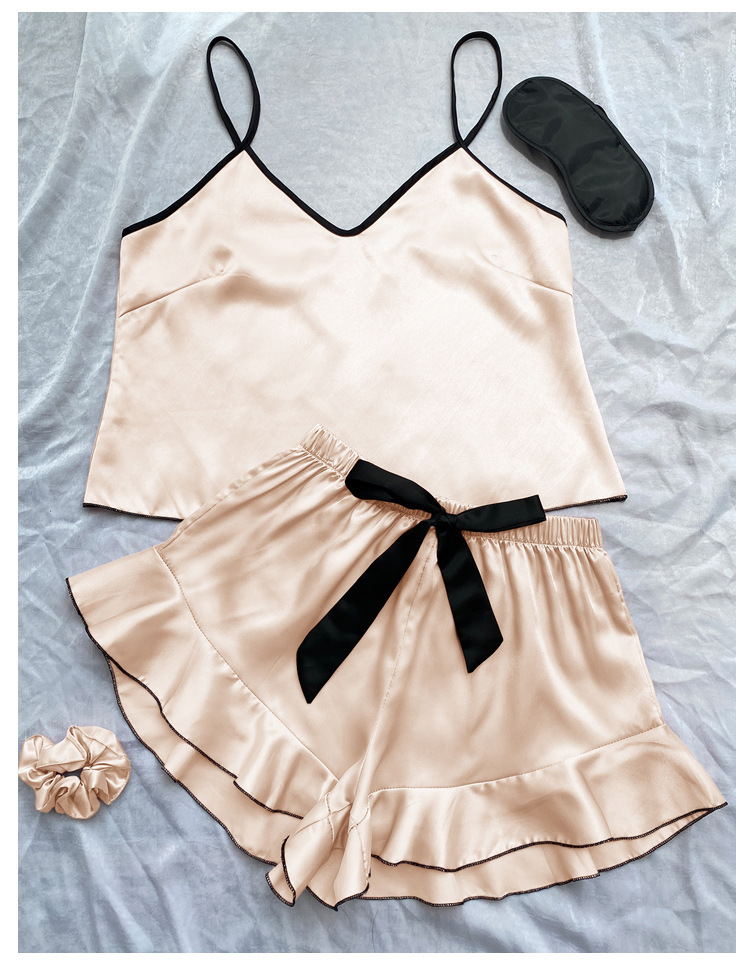 140g Weight Sleeveless Sleeve Length Home Women's Casual Solid Color Imitated Silk Polyester Shorts Sets Pajama Sets