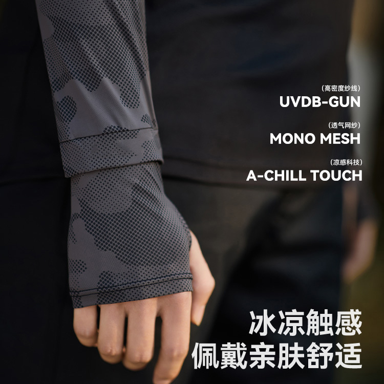 夏季迷彩冰袖男士戶外騎行寬鬆防曬冰絲袖套防紫外線透氣遮陽手套