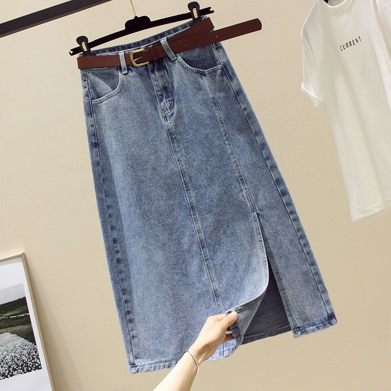 Blue colored long summer denim skirt