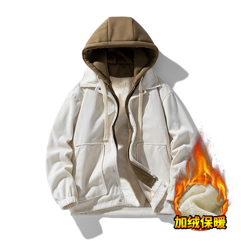 Marca de moda japonesa pareja chaqueta con capucha de pana Otoño e Invierno forro de lana engrosada Hombres estilo Hong Kong falso chaqueta de suéter de dos piezas