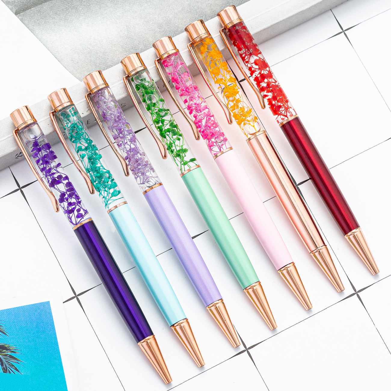 Creative DIY Dry Flower Oil Pen Adorable Top Diamond Hollow Tube Pen Advertorial Ballpoint Pen Oil Gift Pen Laser Logo