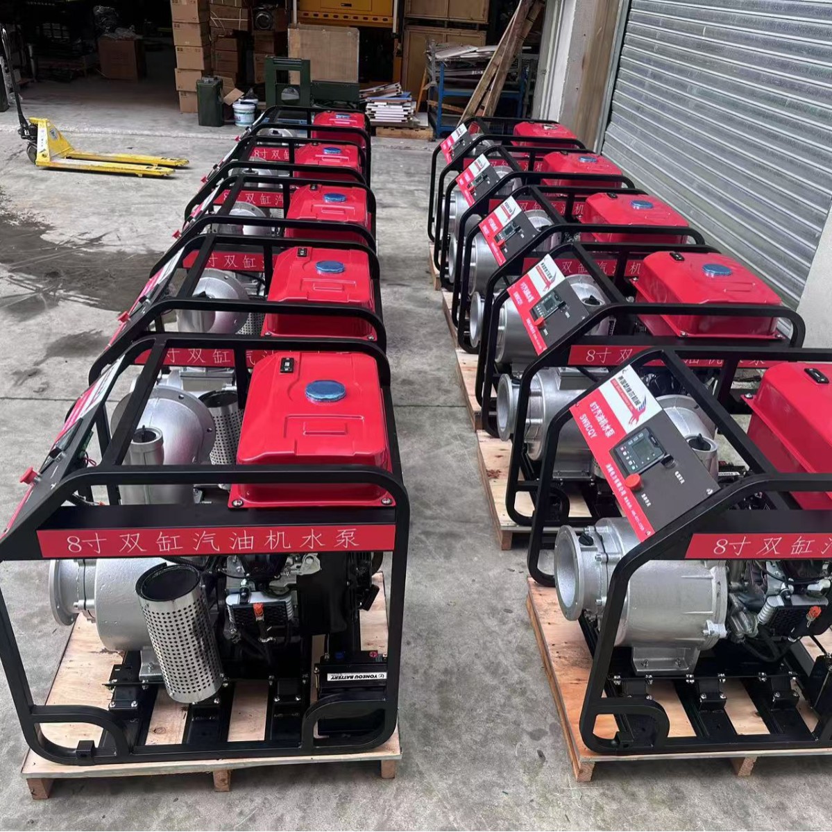 8寸双缸汽油机水泵大流量 高扬程纯铜电机低油耗防汛排涝用抽水泵
