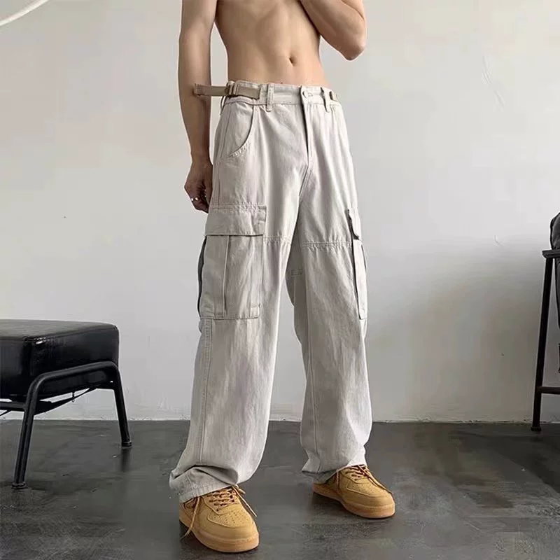 В американском стиле ретро Чехлы цвета ами хаки мужские летние модные брендовые свободные прямые брюки с широкими штанинами цвета хаки повседневные брюки