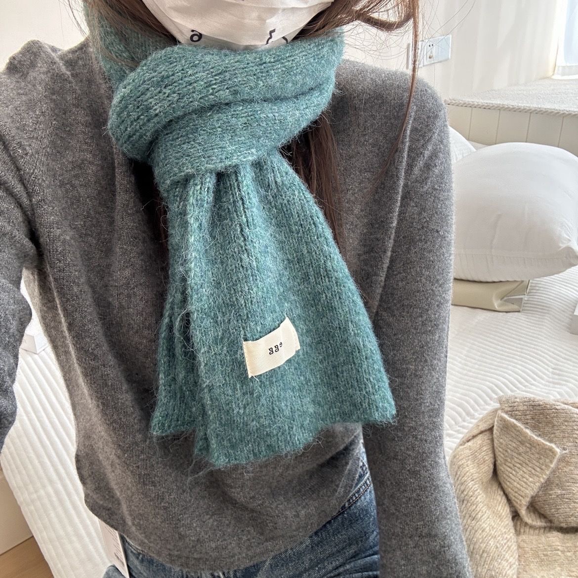 Sisaldab villa~ Uus pehme kleepuv muna ühevärviline i mitating kašmiir sall talvesoojuseks ja mitmekülgseks kudumiseks_voghion.com