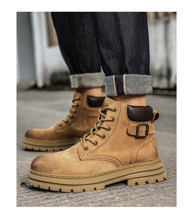 Men's ankle boots Autumn high top men's boots Retro casual desert boots Leather big yellow boots platform work boots_voghion.com